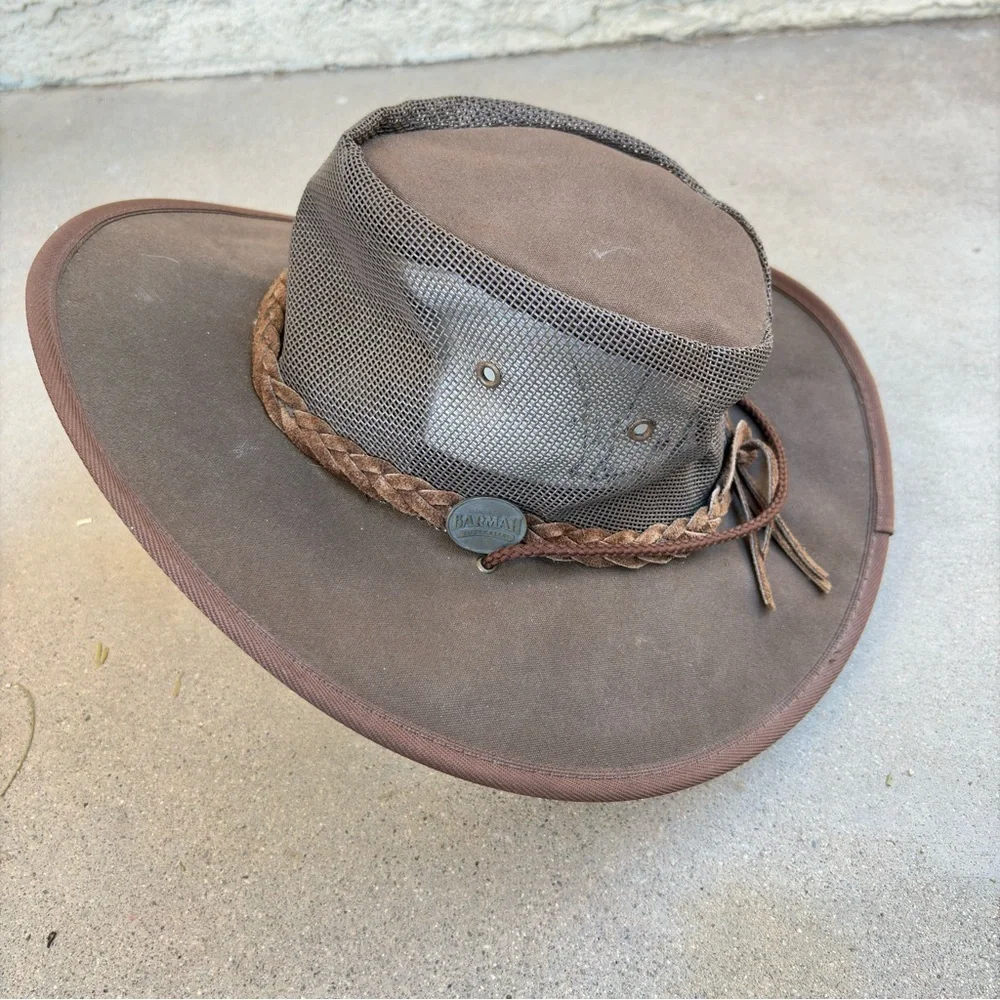 Barmah 1064 Foldaway Cattle Suede Cooler Leather Hat Brown Unisex Size Small